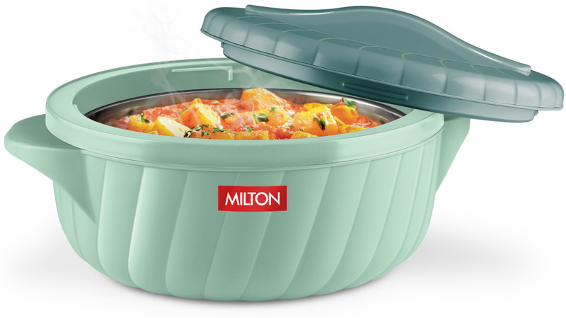 MILTON Flora 2000 Insulated Inner Steel Casserole for Roti, 2.1 Litre, Light Green Serve Casserole(2100 ml)