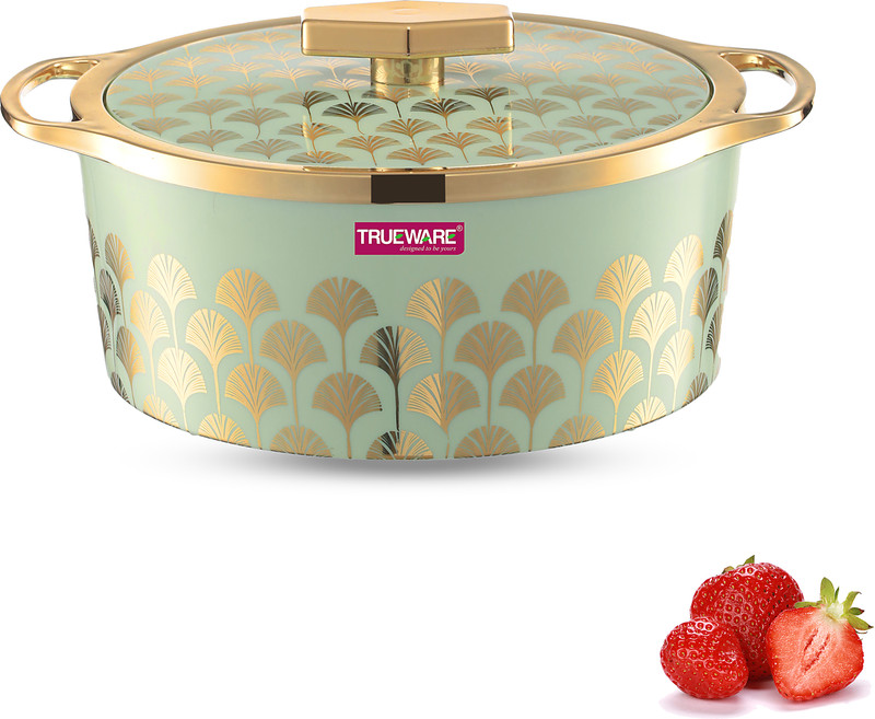 Trueware Floraa Fine Casserole Inner Steel Casserole, 2500 ml, Green Thermoware Casserole Set(2500 ml)