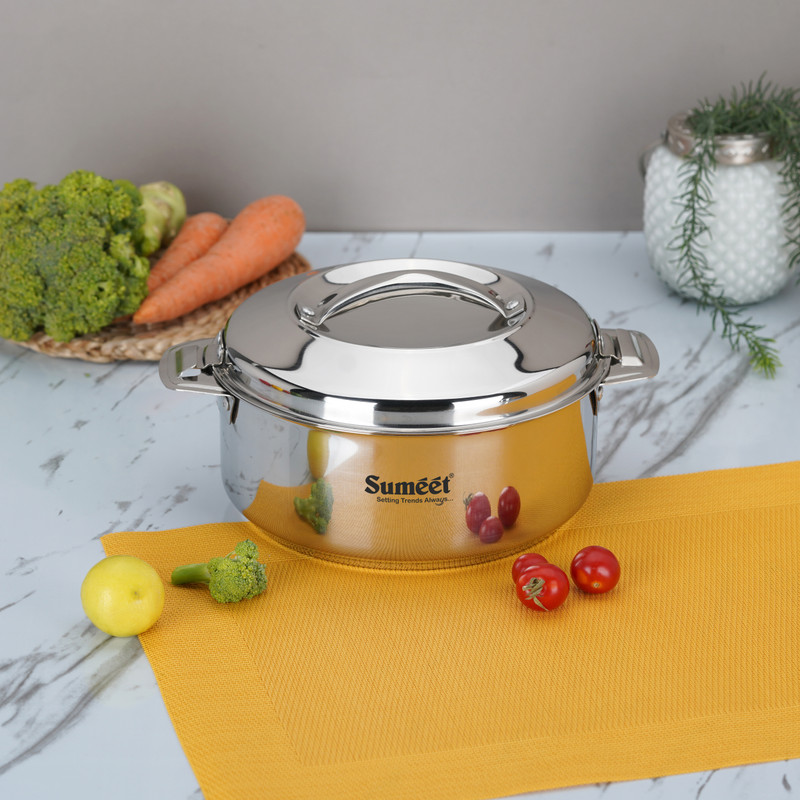 Sumeet Stainless Steel DoubleWall Insulated Small Hot Casserole 1L, Silver Serve Casserole(1000 ml)