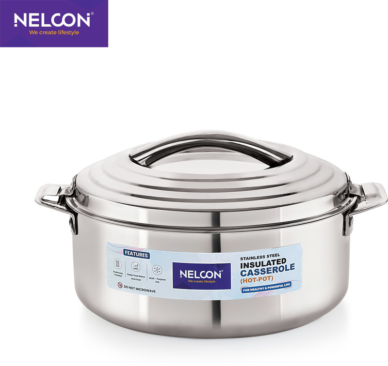 Nelcon DIvine Stainless Steel Double Walled Insulated Hotpot With Lid|Food Grade| Serve Casserole(5000 ml)