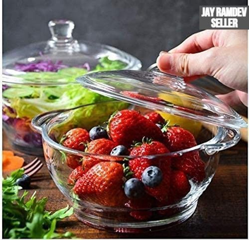 Goodhomes 1600 ML Glass Serving Bowl with Lid Oven Microwave Safe Casserole Cook and Serve Casserole(1600 ml)