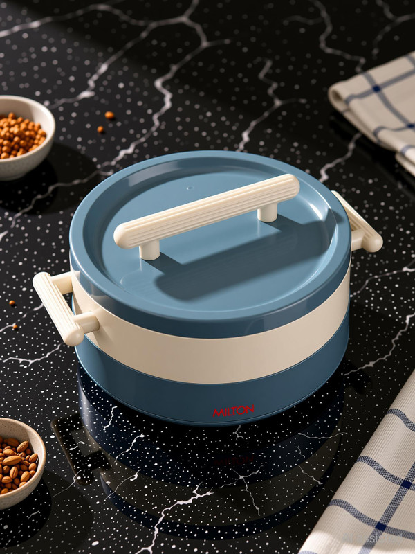 MILTON Valenza 2000 Stainless Steel Casserole for Roti, 1900ml | Hot Box, Blue Thermoware Casserole(1900 ml)