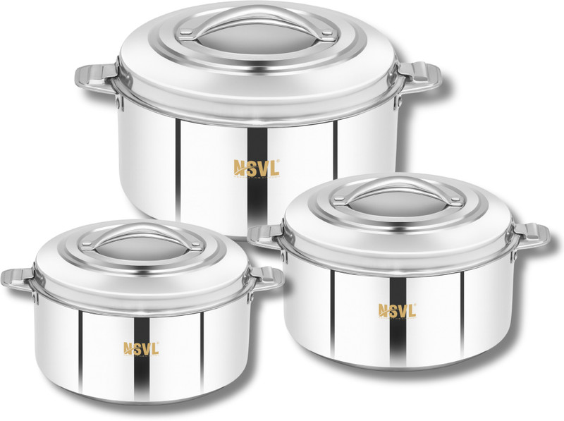 NSVL Stainless Steel Double Insulated Hot Pot Thermoware Casserole Pack of 3 Cook and Serve Casserole Set(2000 ml, 3000 ml, 4000 ml)