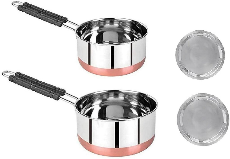 HM EVOTEK Steel Copper Bottom Saucepan with Lid, Tea Coffee Pan, Milk Pan with Handle K3 Kadhai 15 cm diameter with Lid 8 L capacity(Aluminium, Induction Bottom)