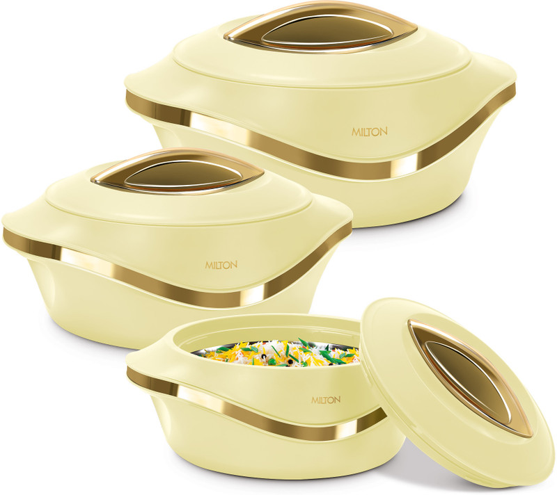 MILTON Pearl Inner Stainless Steel Jr. Set of 3 (455 ml, 860 ml, 1270 ml), Dark Brown Pack of 3 Serve Casserole Set(455 ml, 860 ml, 1270 ml)