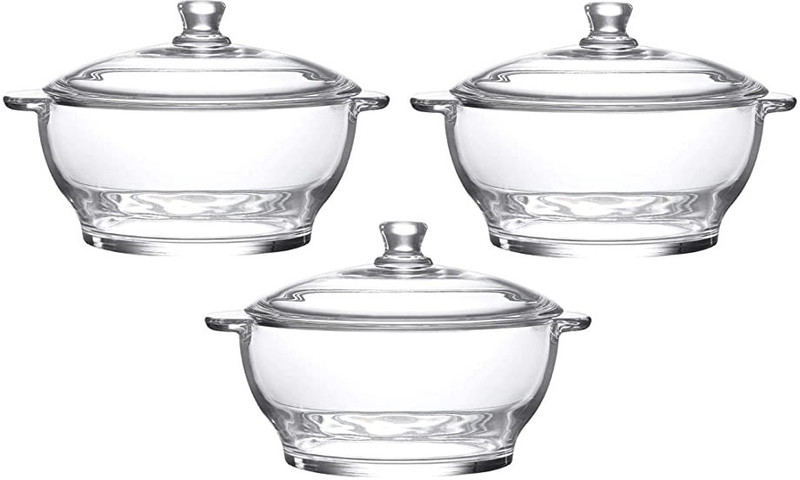 IndusBay 3 Pieces Microwave Glass Casserole Set 1500 ML Each Pack of 3 Serve Casserole Set(1500 ml)
