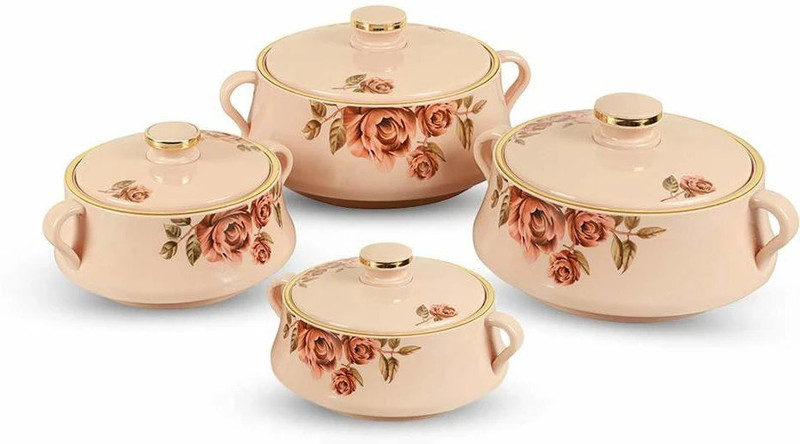 NAYASA Lorenzo Insulated Inner Stainless Steel Casserole | Food Grade | BPA Free | Pack of 4 Cook and Serve Casserole Set(500 ml, 1000 ml, 1500 ml, 2000 ml)