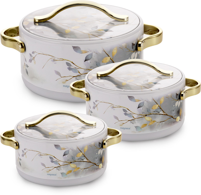 NAYASA Bethany Insluated Casserole| Set Of 3 | Small |Stainless Steel Inner|Food Grade| Pack of 3 Thermoware Casserole Set(500 ml, 1000 ml, 1500 ml)