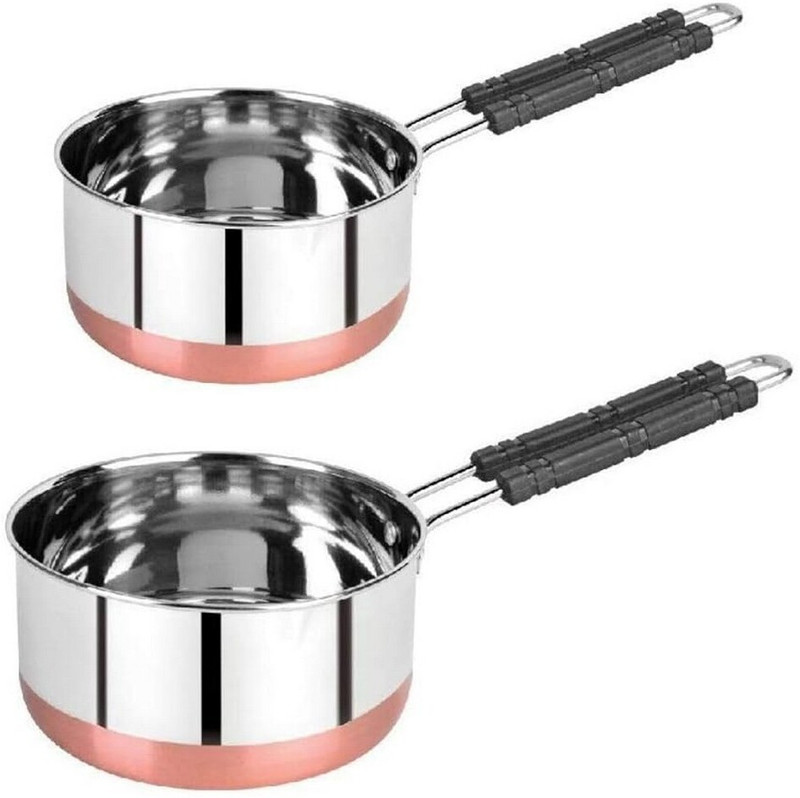 HM EVOTEK Stainless Steel Copper Bottom Sauce Tea Pan 2 pcs Combo Set | Tea Coffee Pan K4 Kadhai 15 cm diameter 0.8 L capacity(Aluminium, Non-stick, Induction Bottom)