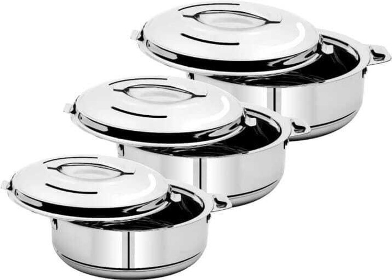 Bola Steel Double Insulated Hot Pot Set of 3 Serve Casserole(1500,2500,3500ml) Serve Casserole Set(7500 ml)