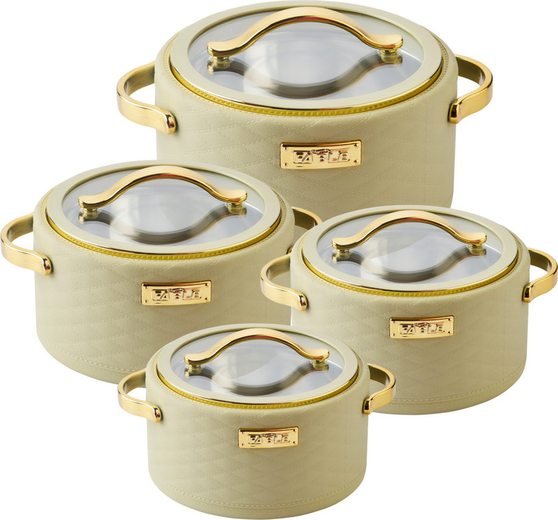 Flipkart SmartBuy Insulated Hot Pot With Glass Lid & Golden Handle | Durable Inner Steel | Premium Pack of 3 Serve Casserole(5300 ml)