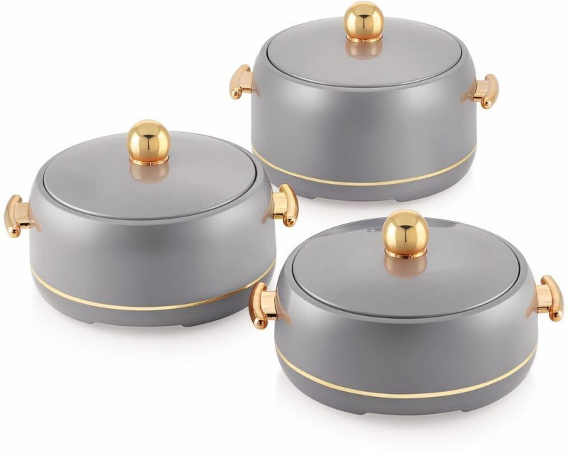 MODWARE Atlantis Casserole Set of 3-1500,2000,2500ml Elegant Design Premium Hot Pot|Grey Pack of 3 Serve Casserole Set(2500 ml)