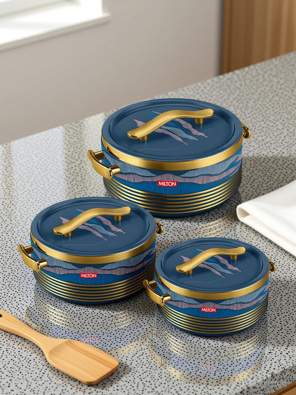 MILTON Insignia Reg. Set Casserole (750,1250,1900) ml I Hot Pot, Persian Blue Thermoware Casserole Set(3990 ml)