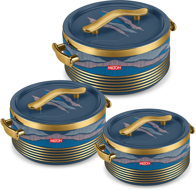 MILTON Insignia Reg. Set Casserole (750,1250,1900) ml I Hot Pot, Persian Blue Thermoware Casserole Set(3990 ml)