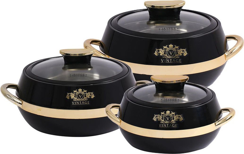 JAYPEE Vintage Stylish Casserole for Biryani Dishes Curry Buffets Parties Gifting Pack of 3 Thermoware Casserole Set(2000 ml, 1500 ml, 1000 ml)