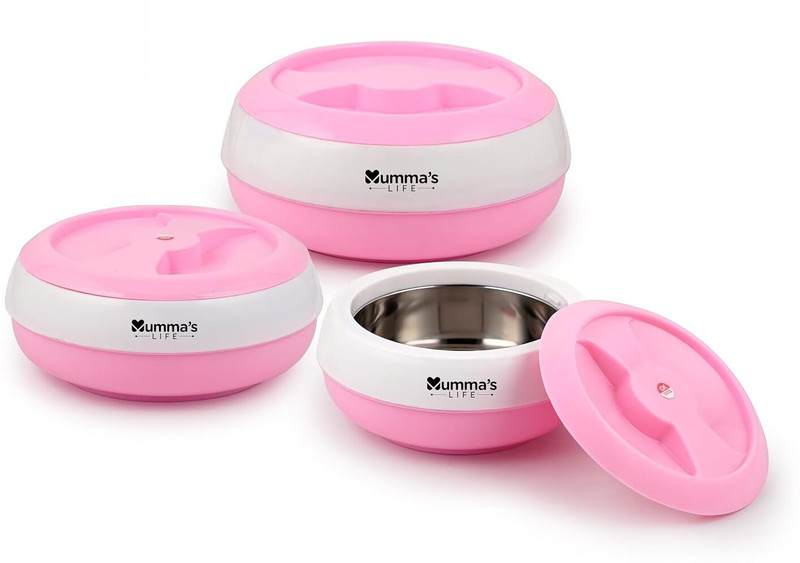 Mumma's LIFE Casserole Hotpot/Chapati Box/Hot Case with Lid Pack of 3 Thermoware Casserole Set(800 ml, 1000 ml, 1500 ml)