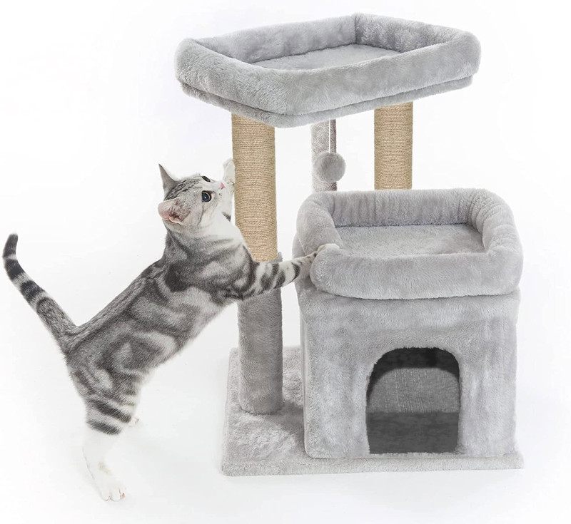 FURRLOVERS CAT Condo|ScratchingPosts|Detachable Beds|Hanging Ball-FURR(26-GREY) Free Standing Cat Tree