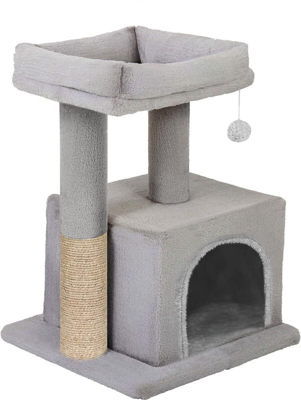 FURRLOVERS Round Cat Tower|Plush Fur Fabric|Detachable Top Perch-12(Grey) Free Standing Cat Tree