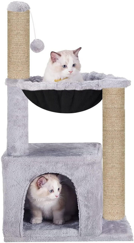 FURRLOVERS Condo|Hammock|Scratching Posts | Furry Ball | for Small Cats & Kittens-70(Grey) Free Standing Cat Tree