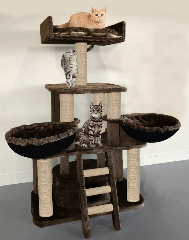 FURRLOVERS Cat Tower,Plush with Scratching Posts,2 Cozy Beds,Perch Platform(50 -BRN) Free Standing Cat Tree