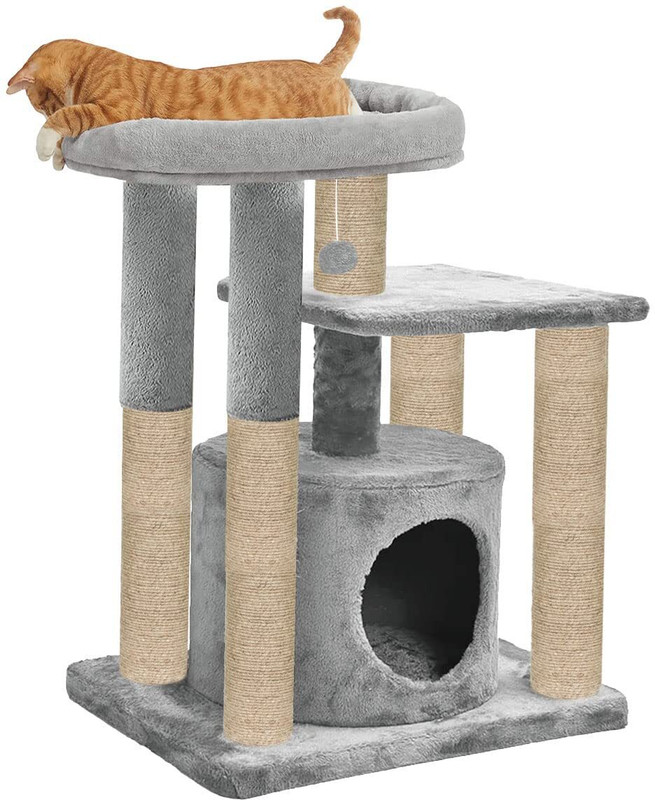 FURRLOVERS Cat condo with Top Perch|Scratching Posts -27(Grey) Free Standing Cat Tree