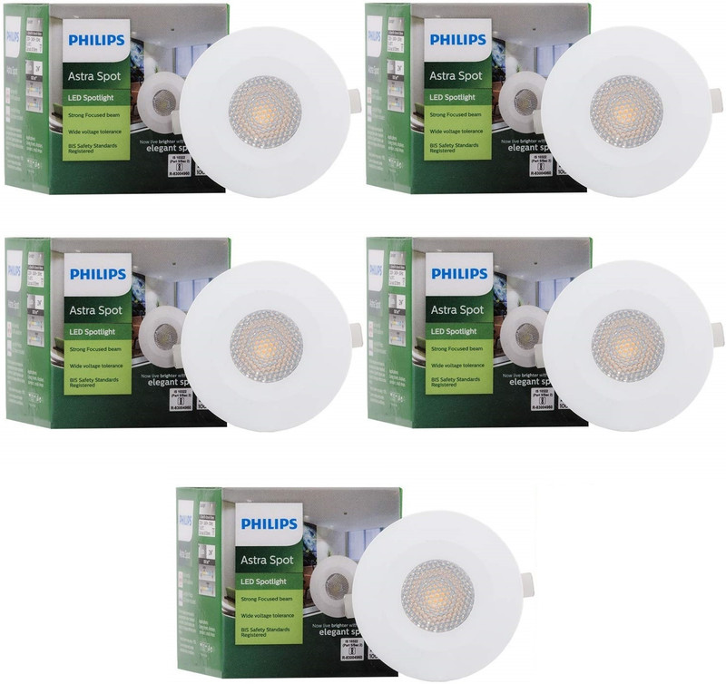 PHILIPS Astra Spot 2-Watt LED Spotlight for Display Cutout:35mm Warm White, Pack of 5 Ceiling Light Ceiling Lamp(Yellow)