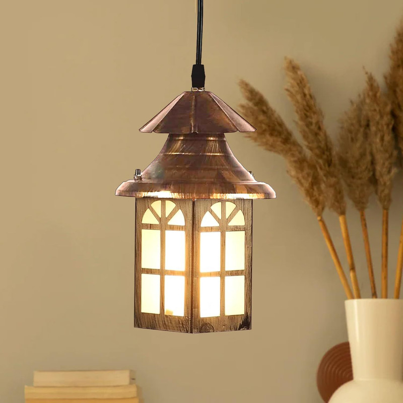 Darksun Lantern Hanging Light without Bulb | Antique Metal Ceiling Lamp for Home Decor Pendants Ceiling Lamp(Gold, White)