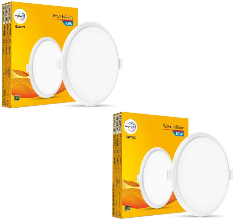 Wipro Garnet 10W Round LED Wave Infinity Panel Cool White Light (6500K) Pack of 2 Ceiling Light Ceiling Lamp(White)
