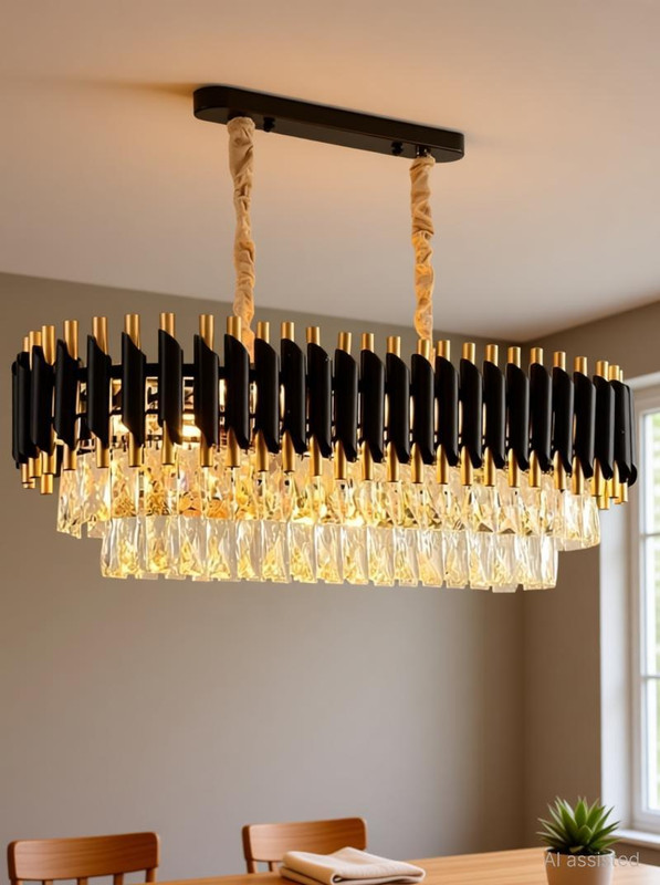 Sresa 800×300MM(80×30CM) Gold Black Crystal Pandent Chandelier Ceiling light Chandelier Ceiling Lamp(Black, Gold)