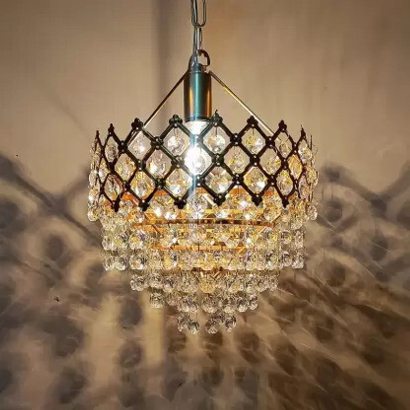 Baslash Glass Decorative Metal Crystal Pendant Ceiling Lamp Chandelier for Living Room Chandelier Ceiling Lamp(Gold)