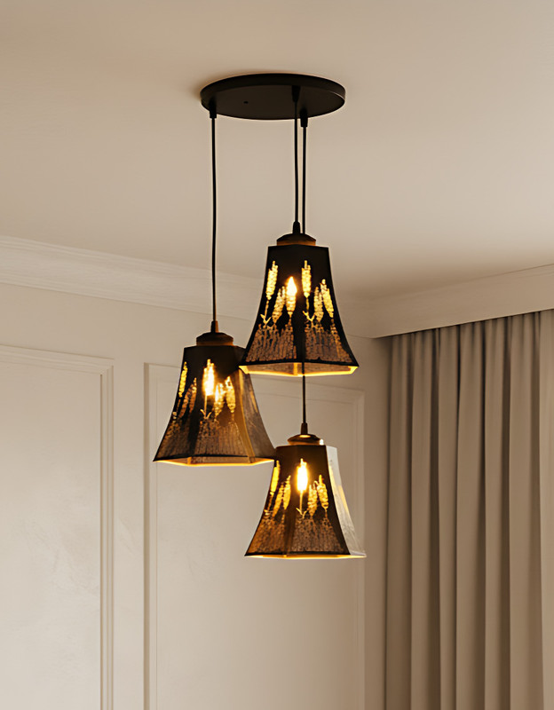DECORLIA EMPORIO (BULB INCLUDED) Modern Wheat Pattern Cluster Pendant Lamp Ceiling Lamp(Black)