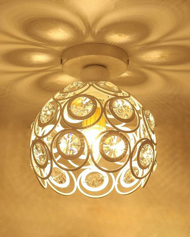 Homesake White Metal Dual Ring Crystal Flush Mount Ceiling Light, Chandelier Ceiling Lamp(White)
