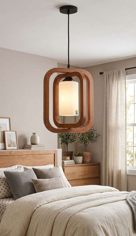 Booming Home Luxury Modern Wooden Cage Pendant Light for Home Chandelier Ceiling Lamp(Brown)