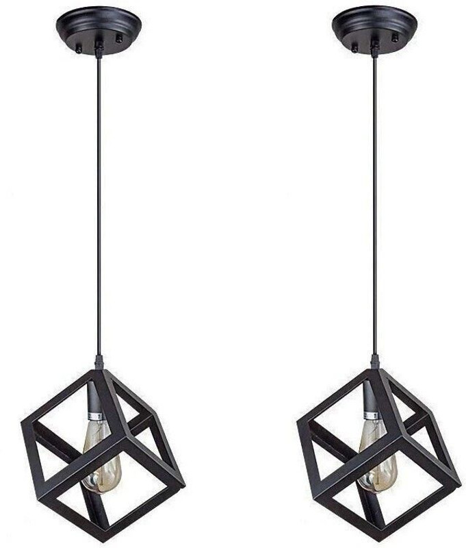 Areezo Black Cube Shape Modern Design Light for Home (Bulb Not Included) (pack of 2) Pendant Lamp Ceiling Lamp(Black)