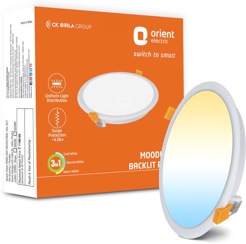 Orient Electric 12W CCT Recessed Panel Recessed Ceiling Lamp(White)