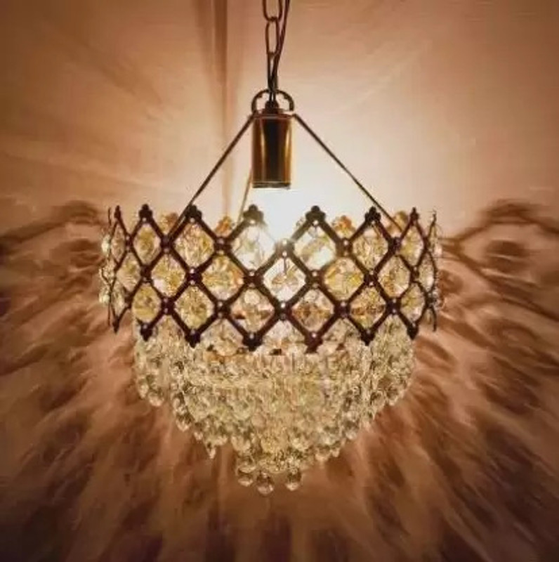 Baslash Crystal Hanging Pendant Beautiful Jhumar Ceiling Lamp with s4 Crystal (Golden) Chandelier Ceiling Lamp(Gold)