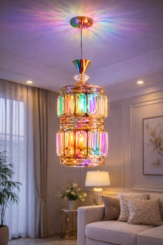 HBX LED 9 Watt K9 Crystal Ceiling Lamp, Golden, 7 Colors Light by Switching On/Off, Chandelier Ceiling Lamp(Silver, Gold)