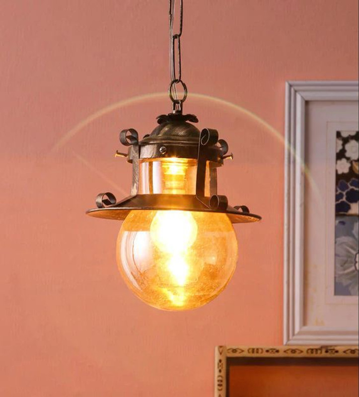 Areezo Modern Vintage Hanging Light for Home Decor, (Bulb Not Included) (Pack of 1) Gold Metal, Glass Hanging Lantern(58 cm X 20 cm, Pack of 1)