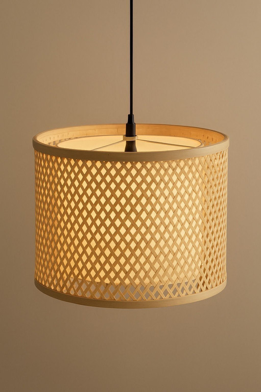 INDIACRAFT Handmade Two part 30cm|bamboo|warm ambient hanging Pendant Lamp Ceiling Lamp(Beige)