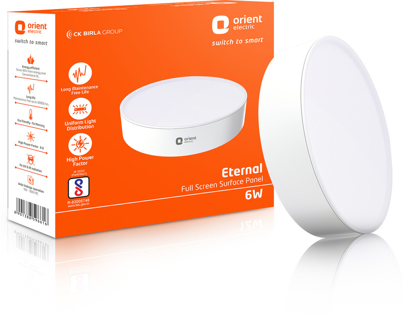 Orient Electric Full Screen Surface Panel 6W Round - Cool White Surface Ceiling Light Ceiling Lamp(White)