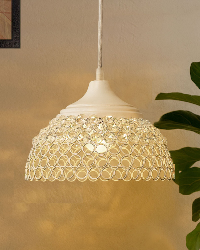 Homesake White Crystal Hanging Hemisphere Light, Ceiling Light, Nordic E27 Pendant Pendant Lamp Ceiling Lamp(White)