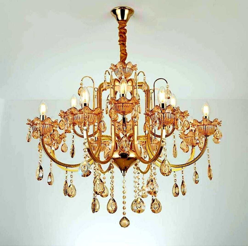 Yavik Modern Metal gold polish-8 bulb crystal glass chandelier for hall, ceiling Chandelier Ceiling Lamp(Gold)
