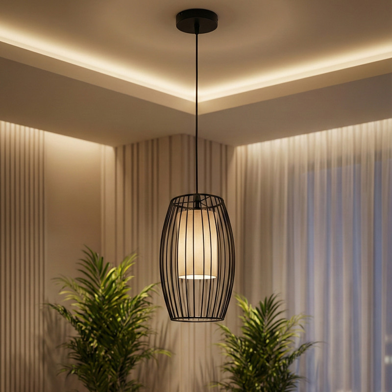 DECORLIA EMPORIO OVAL SHAPE BIG BEAUTIFUL CHARMING DECORATIVE (BULB INCLUDED) Pendant Lamp Ceiling Lamp(Black)