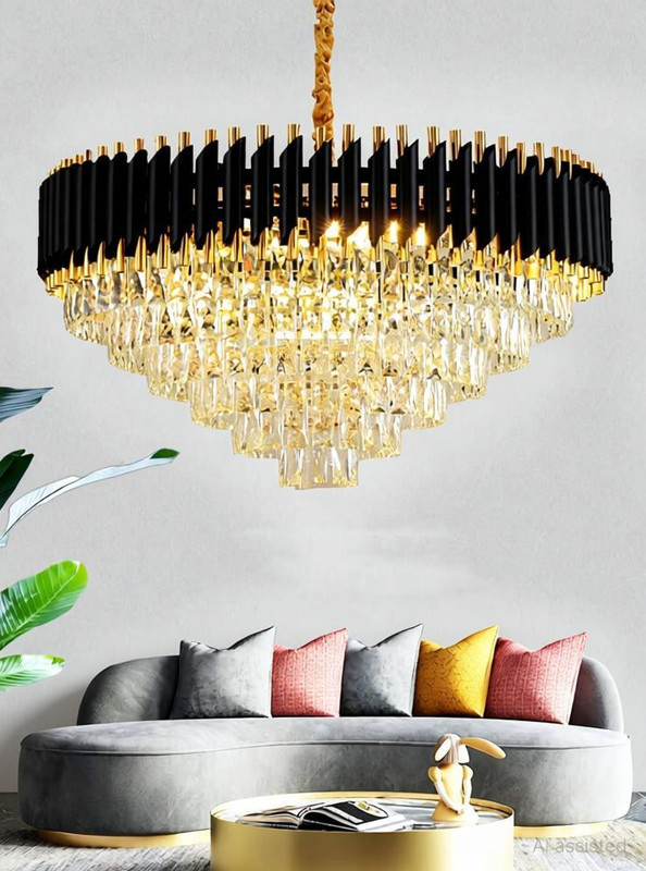 Adwait 750mm Modern Crystal Ceiling Lamp Pandant Jhumar (Black Gold) Chandelier Ceiling Lamp(Multicolor)