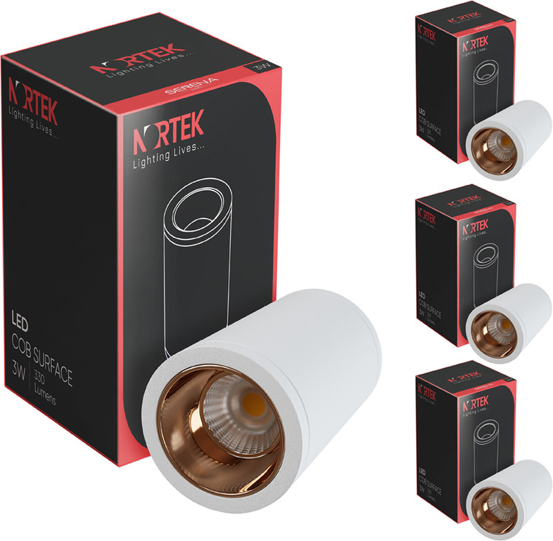 Nortek 3W Cylindrical Cob Surface Spot Light | 2 Years Warranty | Warm White - 4PC Surface Ceiling Light Ceiling Lamp(White)