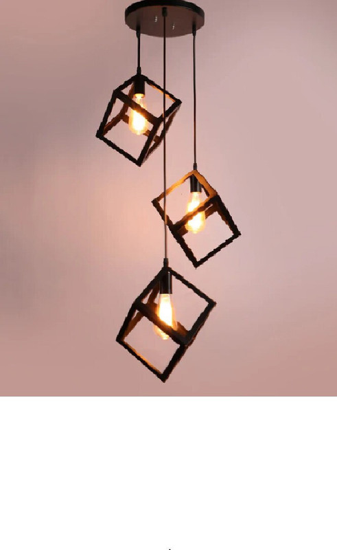 Delbay Cube Shaped Metal 3 Light Unique Decorative Cluster Hanging Pendant Ceiling Light For Bedroom, Living Room Pendant Lamp Ceiling Lamp(Black)