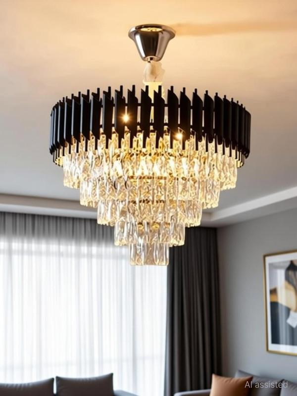 KAYUV Chandelier crystal Modern 500mm black gold ceiling light Chandelier Ceiling Lamp(Gold, Black)