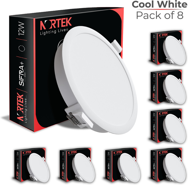 Nortek Sifra+ 12W LED Downlight-8PC | Cool White Ceiling Light for Home & Kitchen Downlighter Ceiling Light Ceiling Lamp(White)