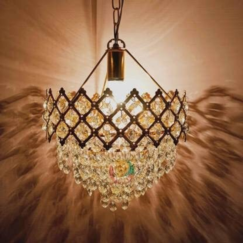 PRALINZ Crystal Hanging Light For Living Room Bed Room Hall Hotel Restaurant Pendants Ceiling Lamp(Gold, Clear)
