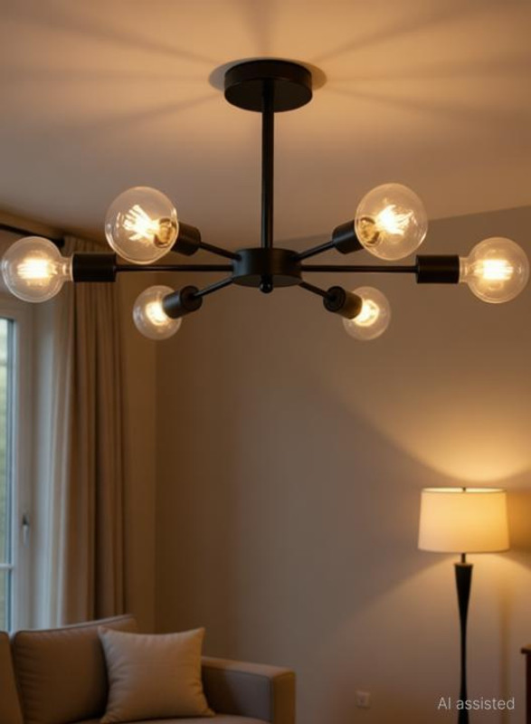 Whiteray 6-Light Black for Hall ,Dining Table ,Bedroom , Restaurant (Bulb not Included) Chandelier Ceiling Lamp(Gold)